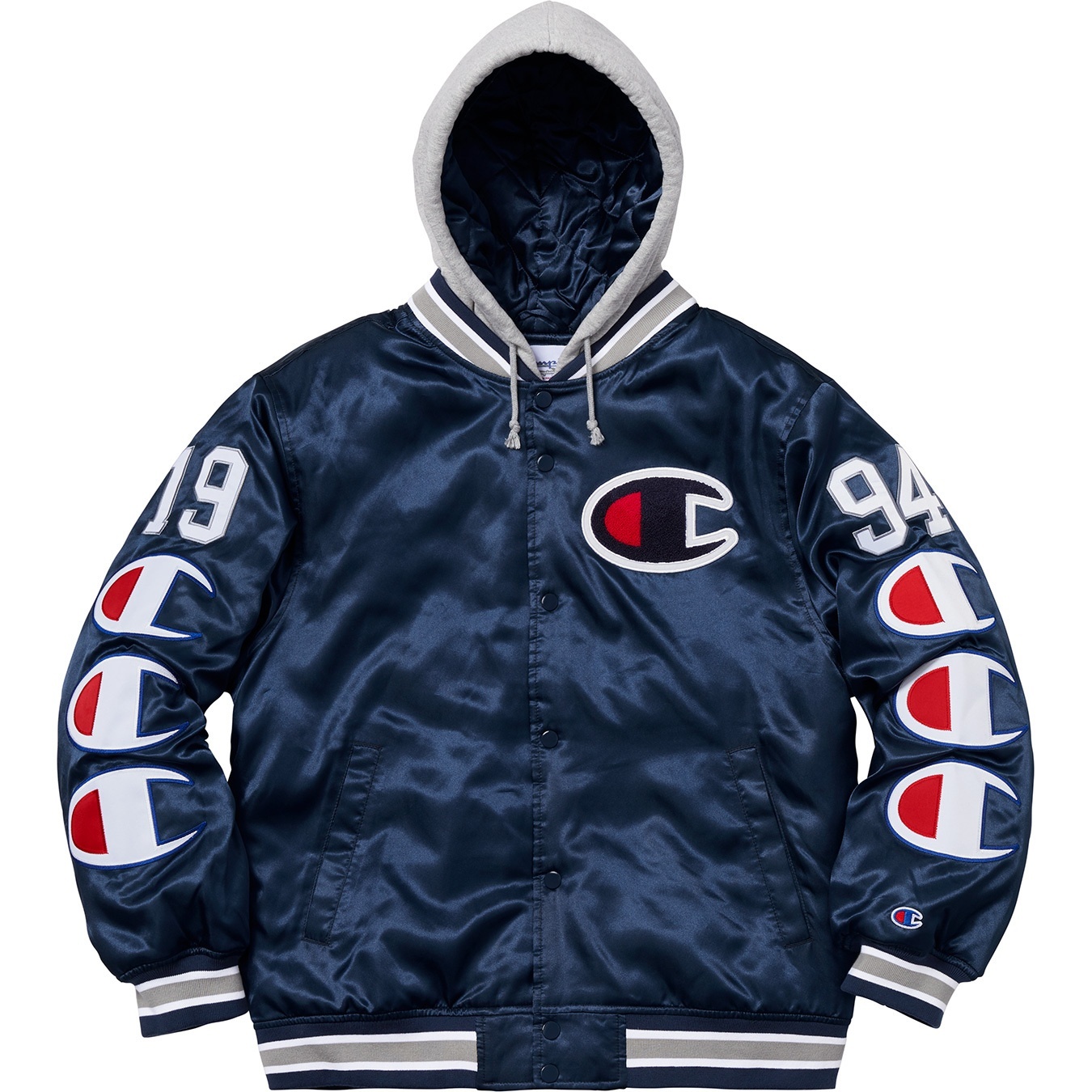 Supreme®/Champion® Hooded Satin Varsity Jacket view 2
